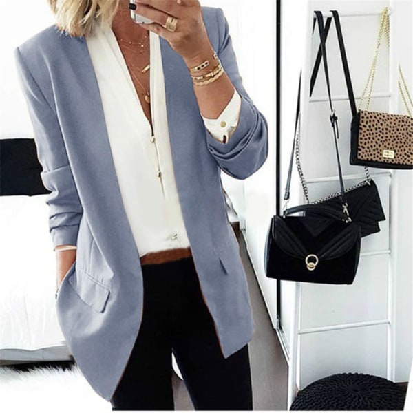 Women Elegant Business OL Coat Cardigan Slim Suit Solid Color Long Sleeve Jackets New c 2xl