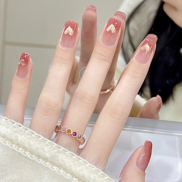 Hjärtmönster Press-on-naglar Bekvämt att bära Blush Nail Art Falska Naglar för Finger Nail DIY hemma jelly glue model