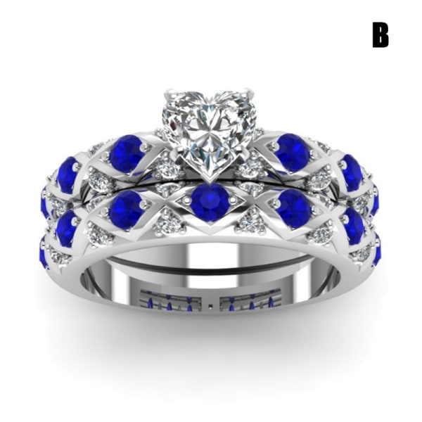Lyxiga briljanta ringar med zirkon evighetsbröllopsringar dubbla lager snygg smyckepresent för kvinnor blue 7b
