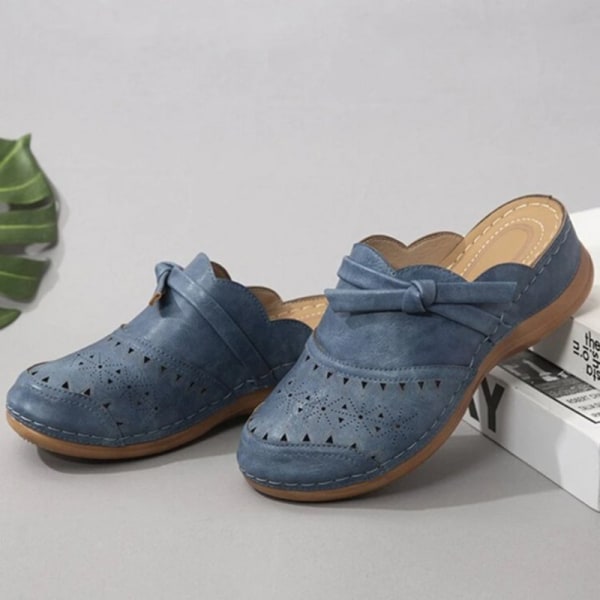 Kvinnor ortopediska ihåliga snidade promenadsandaler Slip-on skor för utomhusresor shopping blue 42