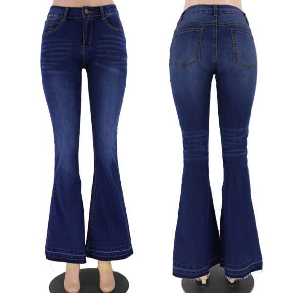 Mode utsvängda jeansbyxor för kvinnor Låguppgångna Tvättbara tighta jeansbyxor black m
