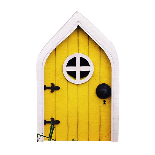 Gnome Door Fairy Doors Stor gåva för miniatyrträdgårdsdekoration trähantverk yellow