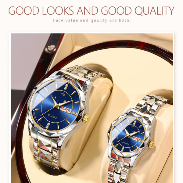 Unisex metallkvartsklockor Trendig vattentät lysande watch för shopping och vardagsliv golden black male