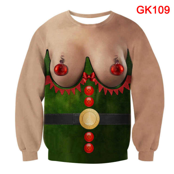 Män Kvinnor Jultröja Pullover Sweatshirts 3D Elf Bröst Långärmad Topp gk233 m