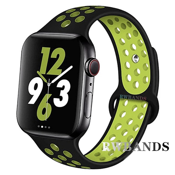 Sportarmband för Apple Watch Band 46mm 44mm 40mm 42-38-41mm 45mm Andningsbart Armband iWatch Series 10 9 8 7 6 SE 5 3 Ultra 2 49mm 1black fluort yellow 38 40 41 S10-42mm ML