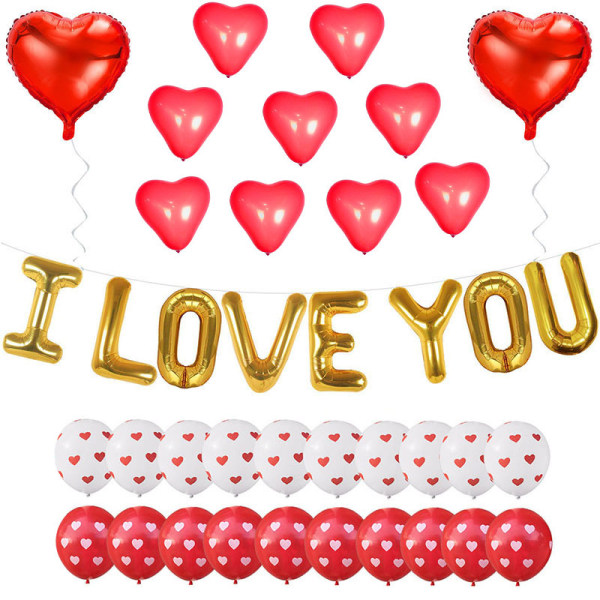 Valentine's Day Balloon Set Creative Rose Petals Love-Bear Red Heart Balloon Romantic a