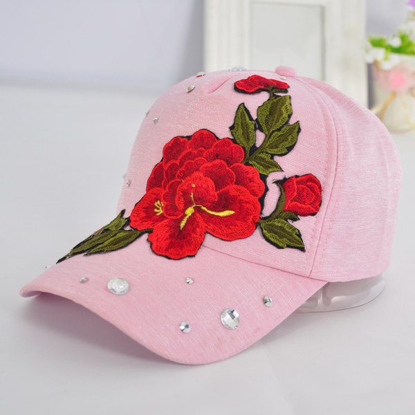 Rosblomma Broderad Pappa Hatt Dam Herr Söt Justerbar Bomull Blommig Basebollkeps pink peony