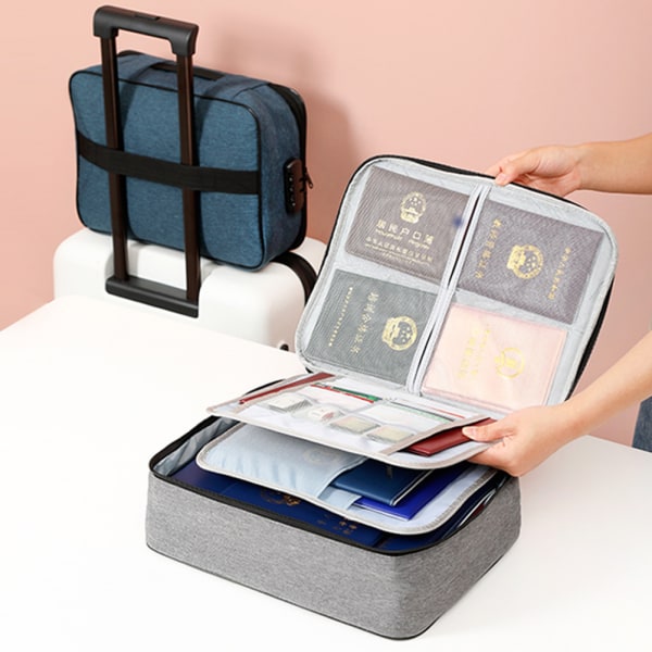 Stor kapacitet Filer förvaringsväska Dubbel/tre lager Passport Organizer Bag med lås navy blue three layers