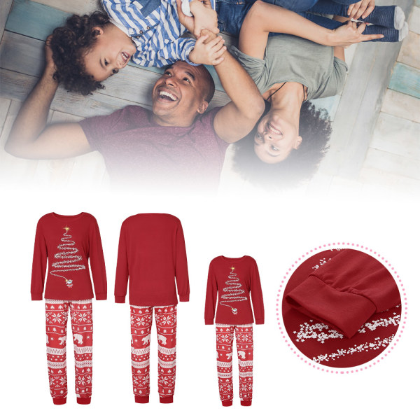 Julfamiljens semesterpyjamas matchande set trädtryck jultopp sovkläder red dad xl