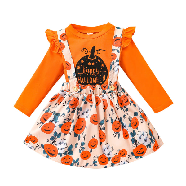 Baby Girl Dress for Autumn Långärmad pumpa Mesh Klänning för födelsedagsfest orange 110cm