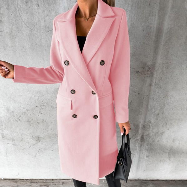 Varm vinterkappa för kvinnor med dubbelknäppt design och fickdesign för kvinnors vinterkläder pink 3xl
