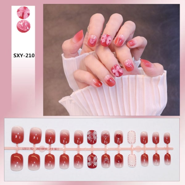 Gradient Röda False Nails Sweet Short Press On Nails Eleganta fingernaglar klistermärken glue models