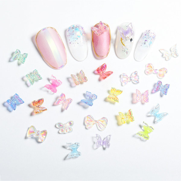 Enfärgade Nail Art Smycken Aurora Butterfly Rhinestone för Nail Art Salon 10