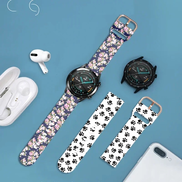 20mm/22mm Silikonarmband för Samsung Galaxy Watch 6/4/Classic/5/5 Pro/Active 2 Tryckt sportband Amazfit GTR/GTS 4-3-2-2e-mini 27powder sunflower 22mm watchband