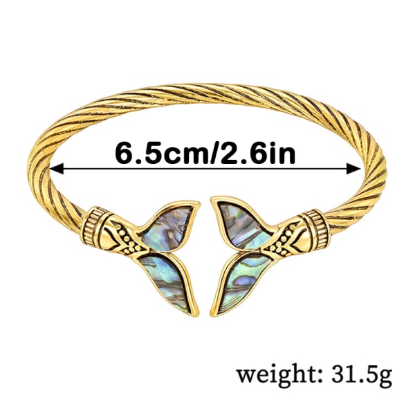 Abalone Shell och Silver Mermaid Tail SS Armband Armband Justerbar legering Ring för flicka gold