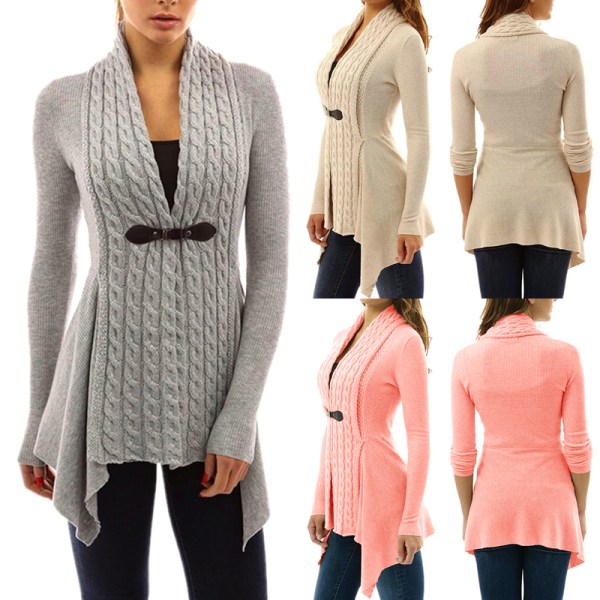 Kvinnor Långärmad Enfärgad Swallow Tail Cardigan Sweater Coat Mode för vintern gray 3xl