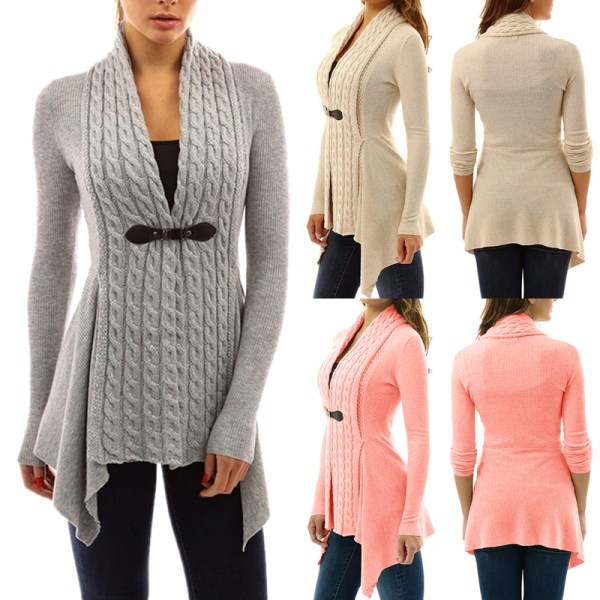 Kvinnor Långärmad Enfärgad Swallow Tail Cardigan Sweater Coat Mode för vintern khaki 2xl
