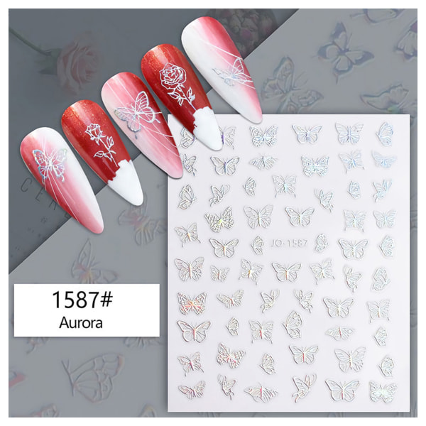3D Hollow Nail Stickers Butterfly Decals Ripple Print för Nail Art Decoration 1587