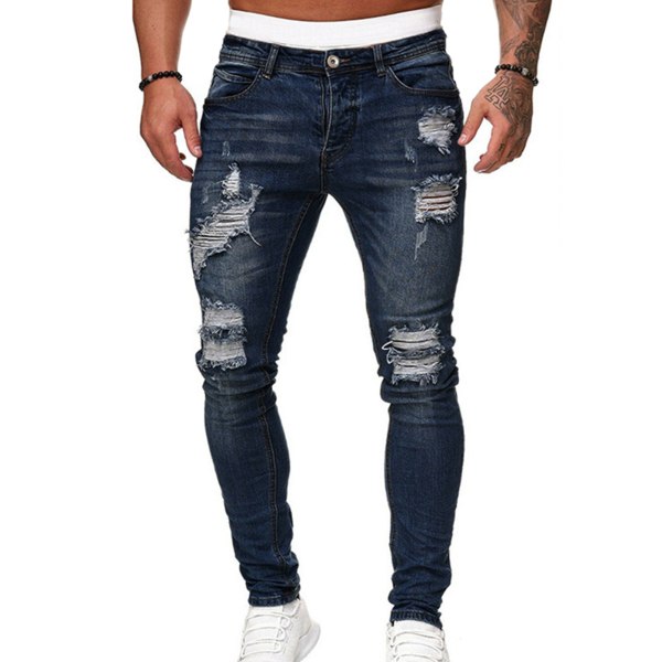 Skinny Jeans för män Pencil Byxor Motorcykel Party Casual Byxor Streetwear Cowboy light blue 2xl