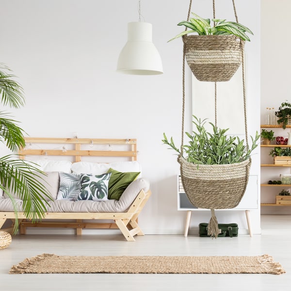 Hängande planteringskorg Set Naturligt sjögräs Vävda stickväxter Blommor Kruka Dekorativ organizer för hemvägg Ny beige double-layer hanging basket