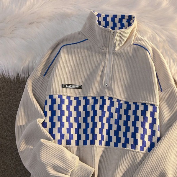 Kvinna Lös våffeltröja Lapel Checkerboard Sweatshirt för kvinnor Formell Daily Party Ball apricot m