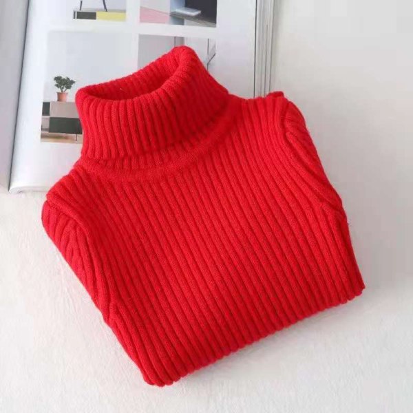 Barn vintertröja för pojke flicka stickade högkrage turtleneck pullover toppar red 110cm