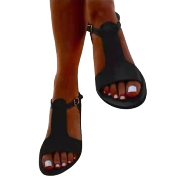 Kvinnors Plat Peep Toe sandaler Slip-on Style Casual Skor med Anti Slip Sole Summer Beach black 40