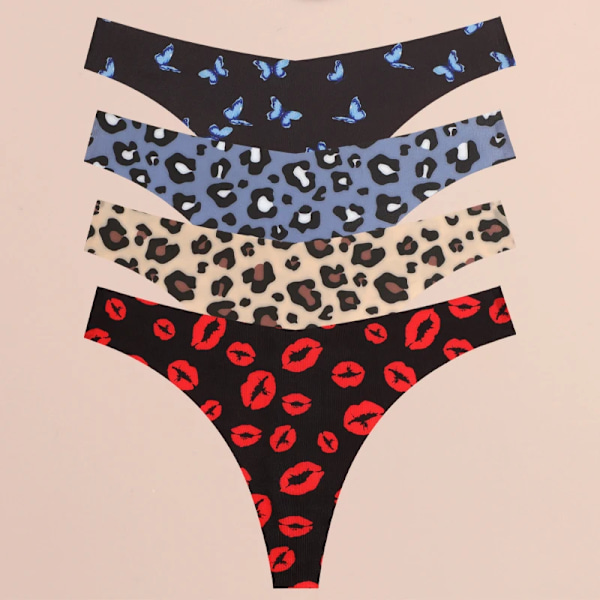 FINETOO 4 st Ultra Mjuka Trosor För Kvinnor Sexiga Grafiska Tryck Sömlösa Stringtrosor Kvinnliga Stretch Leopard G-string Bekväma Underkläder Style 1 M