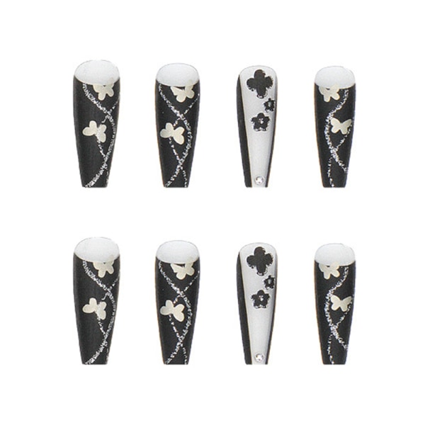 24ST Lång falsk nagel Svart glänsande fjärilsfingernagel bärbar för kvinnor glue models