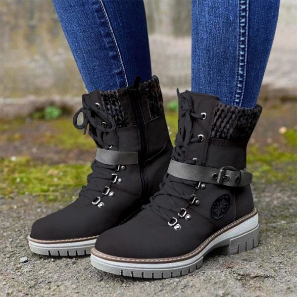 Dam PU varma stövlar Sidodragkedja Snö Vinter Utomhus Walking Boots Mode Casual black 36