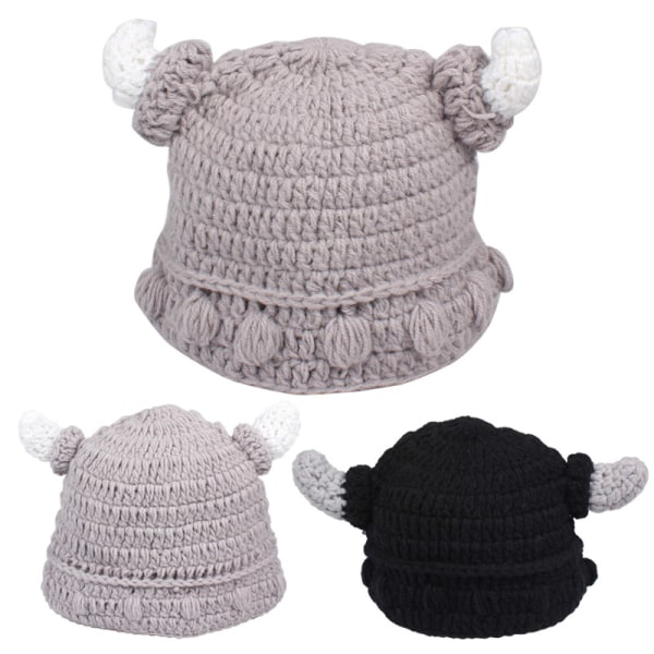 Ny söt cap för handgjord virkad vintermössa för barn och vuxna Vikinghorns stickade mössor for adult