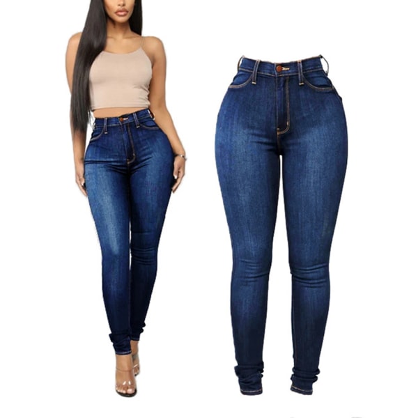 Stretch jeansbyxor för kvinnor hög midja slimmade jeansleggings Mjuka hudvänliga pennbyxor 2xl light blue