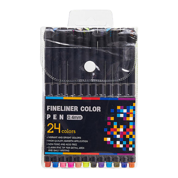 Multi Fin Hook Line Pen Set 0,4 mm Fin Spets Linje Skriva Ritning Markör Penna Skola Papperstillbehör 24 color