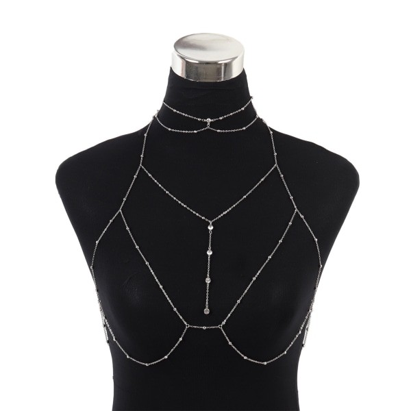 Utskärning Bikini Ladies Chest Chain Hänge Halsband Body Chest för strandaktiviteter Daglig fest silver