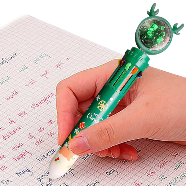 10-i-1 färgglada indragbara pennor Slätskrivande delikat designpenna för kontorsmaterial för skolmaterial snowman