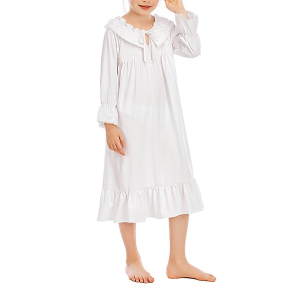 Kid Girl's Nattlinne Långärmad Spets Trim Sovkläder Volang Pyjamas Klänning pink 150cm