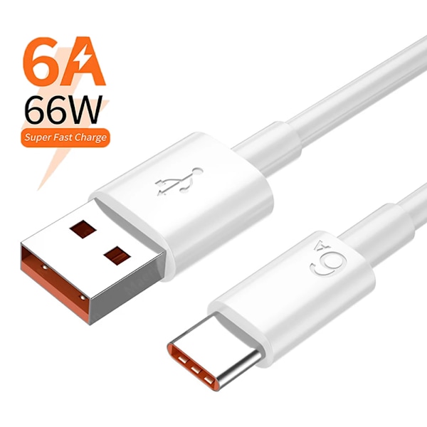 6A 66W USB Typ C Kabel Supersnabb Laddning Datakabel Telefonladdare USB C Kabel För Huawei Mate 40 50 Xiaomi Snabbladdningskabel 6A USB C Cable 1.5m
