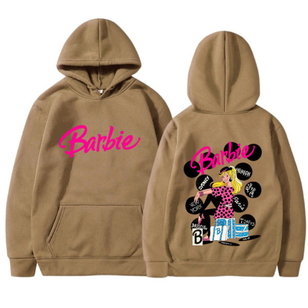 Barbie sammetströja dam med massiv printed känguruficka med dragsko med dragsko camel color m