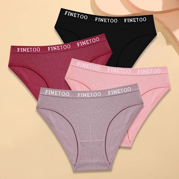 FINETOO 4-pack Bomullsrandiga Underkläder Dam Trosor Brevband Trosor Damer Låg Midja Underkläder Enfärgade Andningsbara Underbyxor Style 3 M
