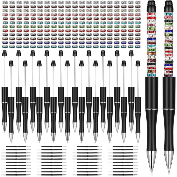 Pärlbar penna | Kulspetspennor passar för de flesta pärlhål | Blandat set innehåller 20 pärlpennor, 40 svarta påfyllningar och 240 pink