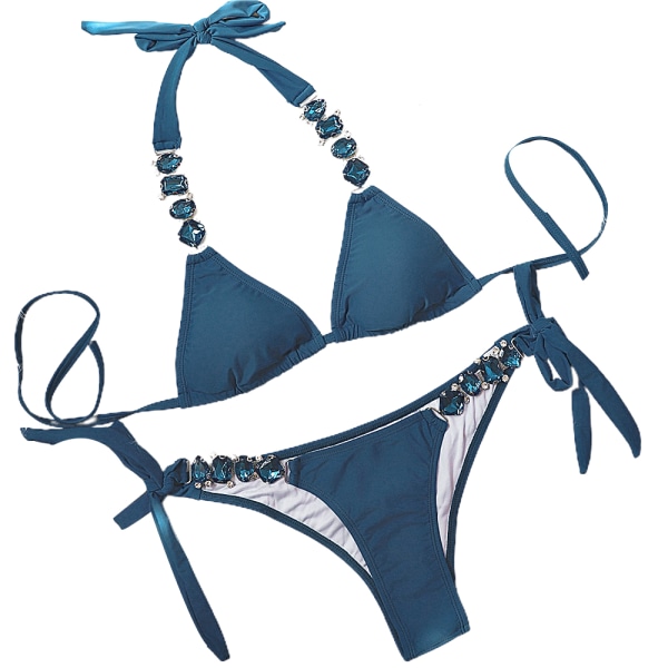 2-delad baddräkt för kvinnor Sexig slimmad bikini-knyttrosa sommarbaddräkt m lake blue