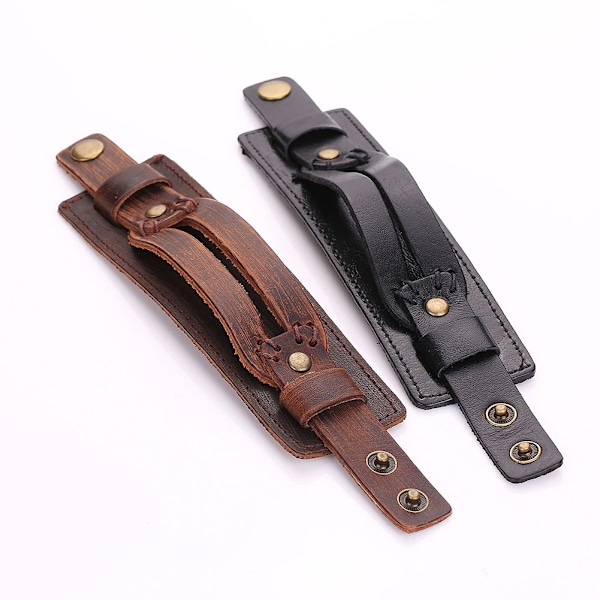 Vintage män äkta läder manschett dubbelt brett armband rep armband Smycken gåvor black