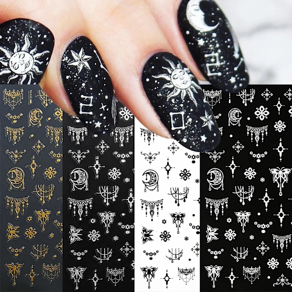 12/6/4 st Marmor 3D Nagelsticker Bronzing Våglinjer Bläck Blomstrande Sliders Blommor Fjäril Självhäftande Dekaler Manikyr Dekoration NLS286-11-S1(4pcs)