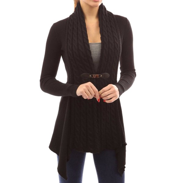 Kvinnor Långärmad Enfärgad Swallow Tail Cardigan Sweater Coat Mode för vintern black m