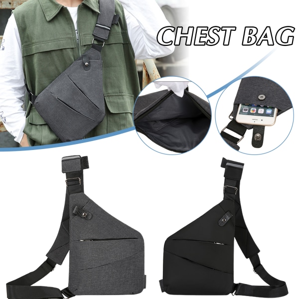 Personal Flexes Bag Justerbar axelrem Stöldskydd bröstväskor för utomhusjoggingsporter black left chest