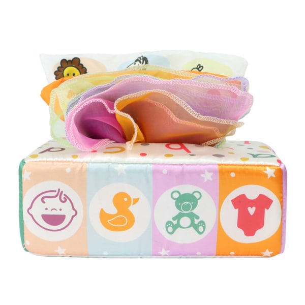 Tissue Box Leksak Sensoriska Leksaker Färgglada Cartoon Plysch Scarf Box Upptagna fingrar baby