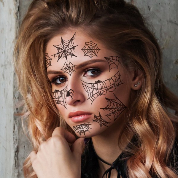 Halloween Spider Face Tatueringar Stickers Spider Webs Tillfälliga tatueringar Vattentät för 12