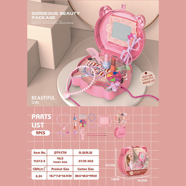 Kids Girl Makeup Set Leksaker Miljövänlig Kosmetisk låtsaslek Kit Princess Toy Mak Eup pink none