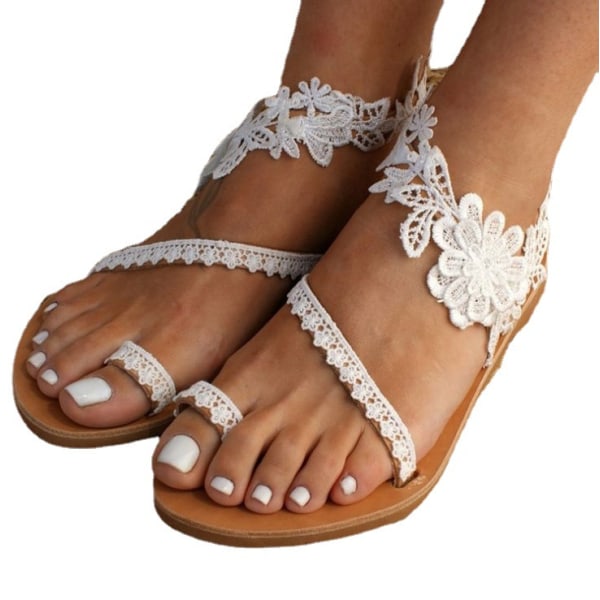 Kvinnors bekväma sandaler med blommor för fest white 39