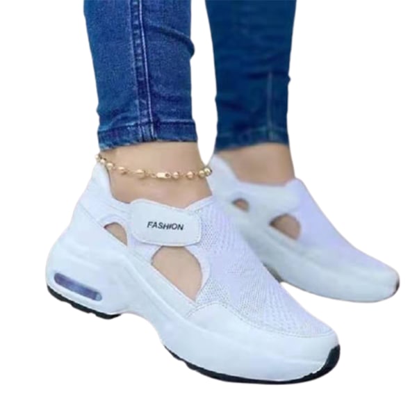 Sneakers damer Flygande vävda mesh -plattformssneaker för par snörning promenadskor Casual white 39